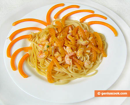 Спагетти с тыквенно-креветочным соусом