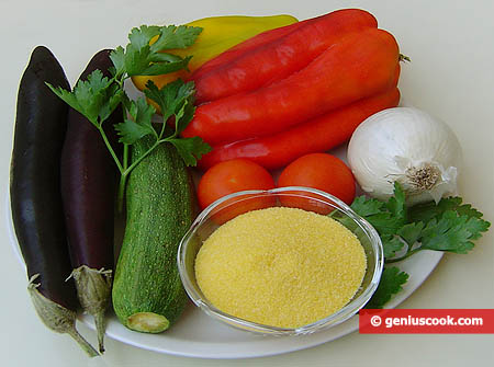 Ингредиенты для поленты с тушёными овощами