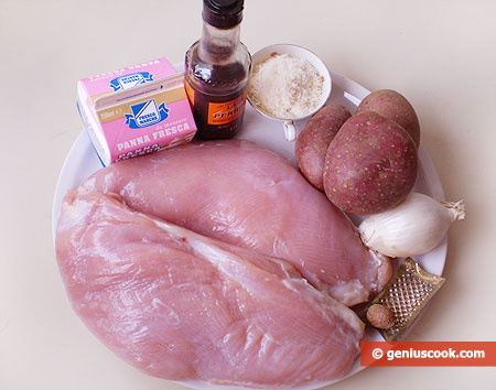 Ингредиенты для индюшачьей грудинки в сливках с картошкой