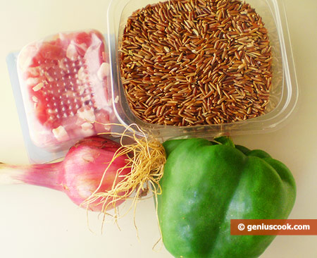 Ингредиенты для риса с панчеттой и овощами