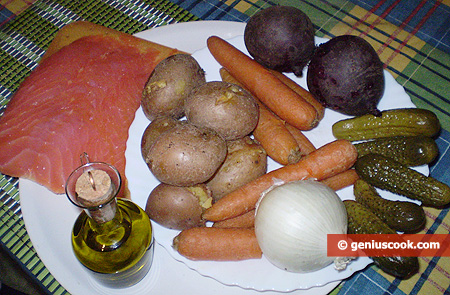 Ингредиенты для винегрета с лососем